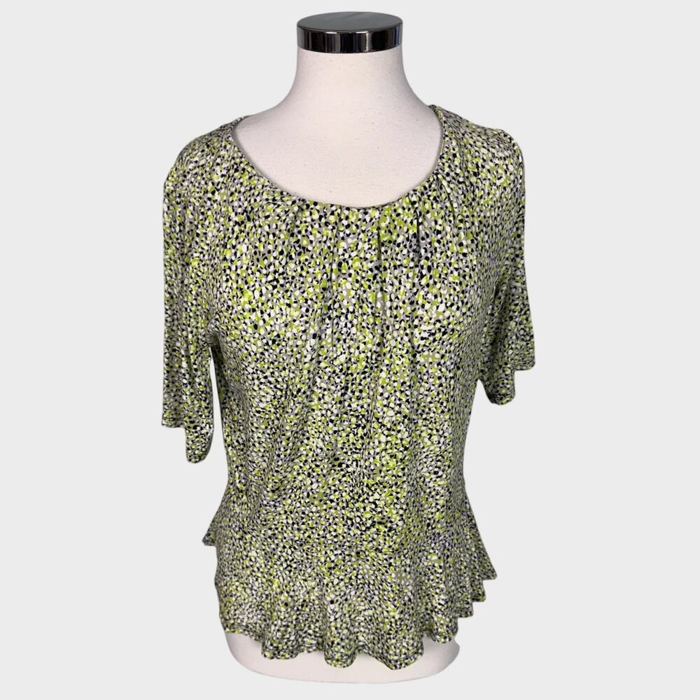 Liz Claiborne Womens Large Short Sleeve Rayon Blend Top Green Black Gray